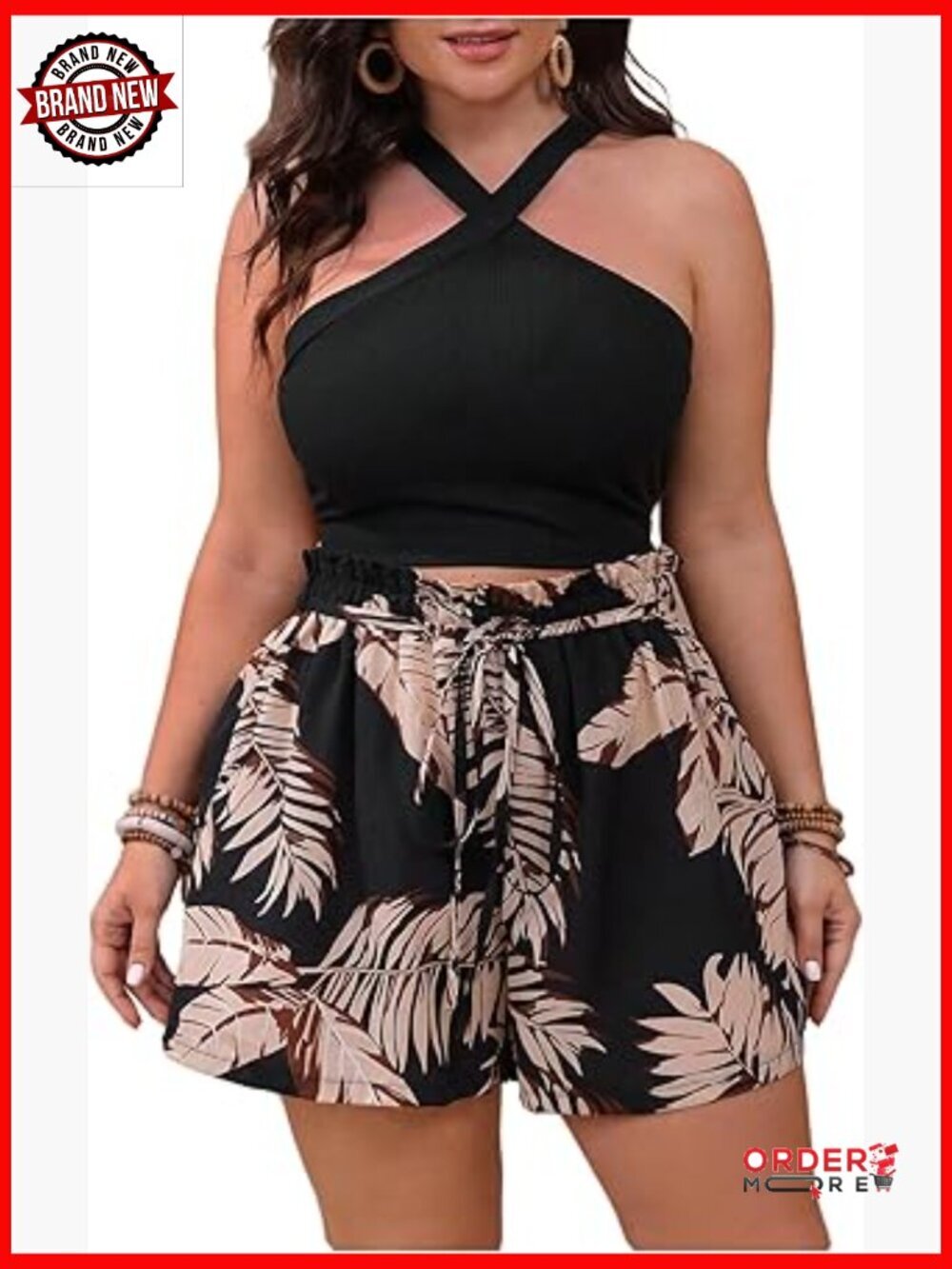 Plus Size 2 Piece Set Halter Cami Top and Shorts